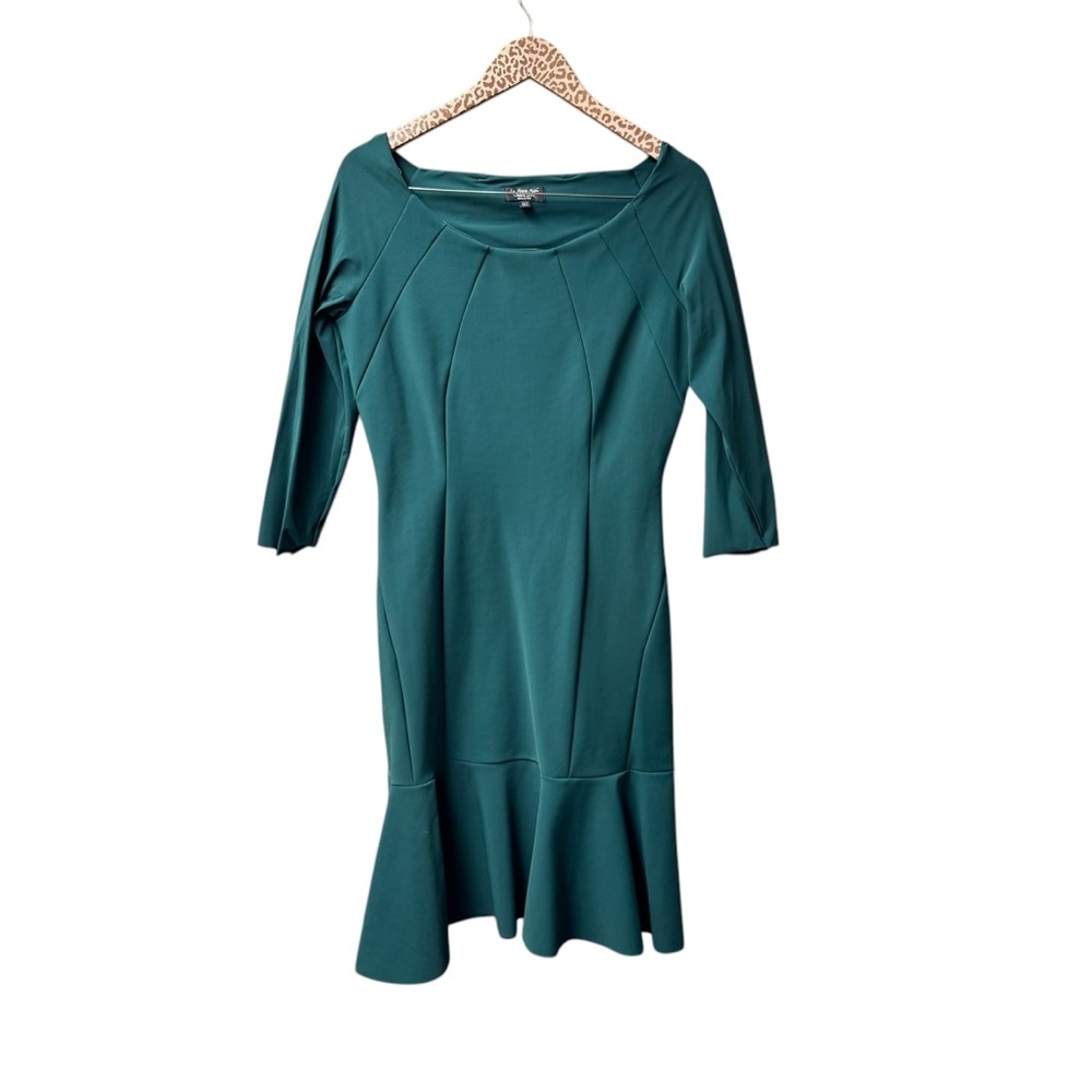 Chiara Boni La Petite Robe 3/4 Sleeve Dress Ruffle Hem Green Teal IT 50 US 14